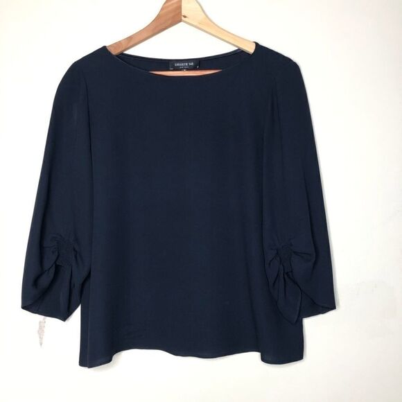 Lafayette 148 Sz M Navy Silk Top Blouse - Picture 2 of 5